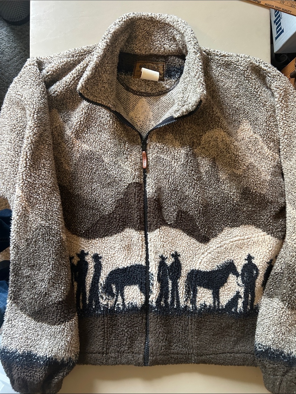Cozy Brown Sherpa Zip Puffer Jacket with Horse Silhouette